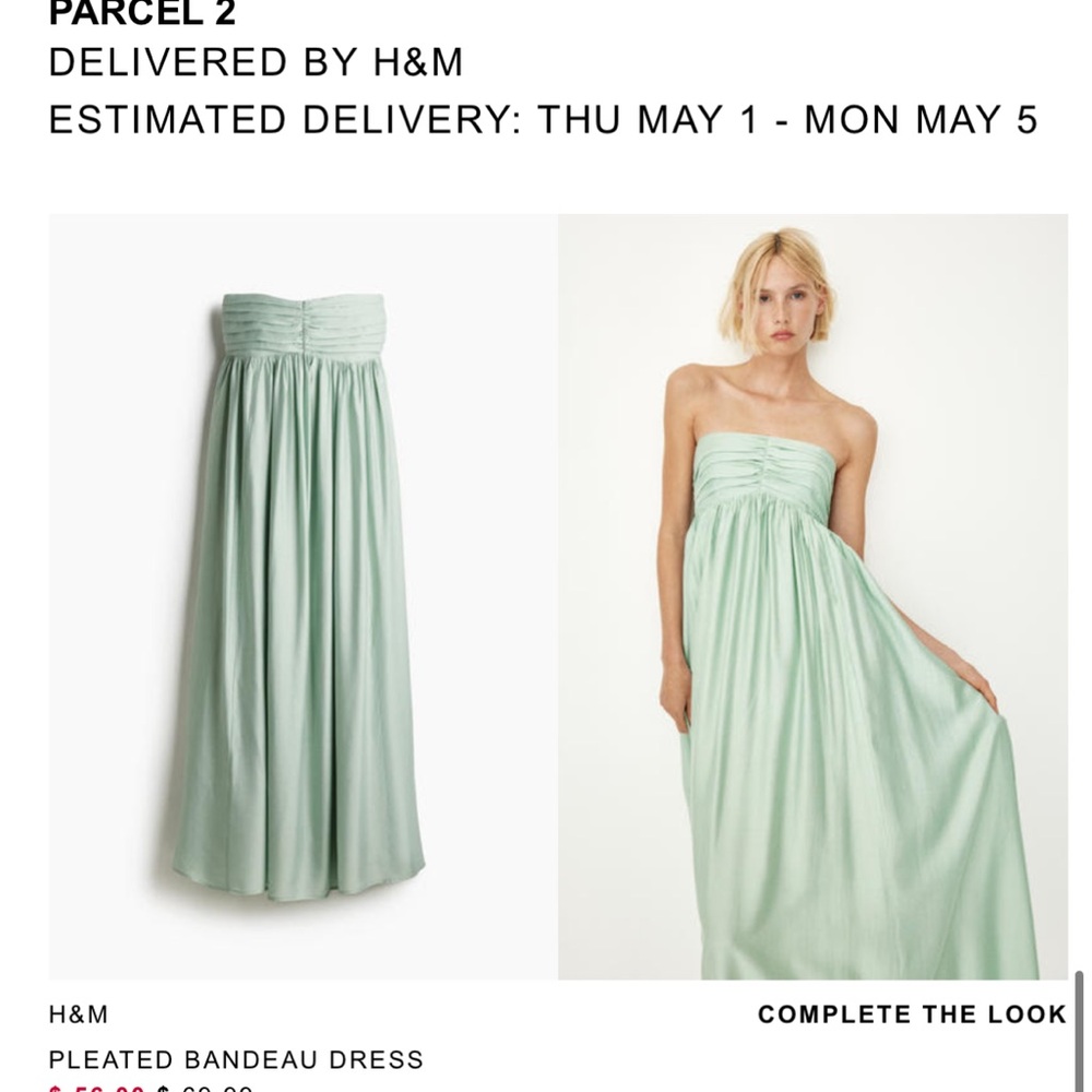H&M Strapless Pleated Dress in Mint Green